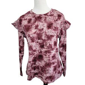 Ellen Tracy Ruffle Shoulder Tie Dye Pullover Cotton Artsy Top Women Size S
